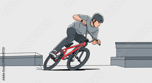 Dynamic Illustration Of A BMX Rider Performing A Skillful Maneuver On A Concrete Park