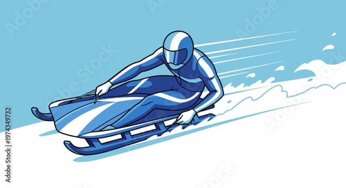 Dynamic Illustration of a Bobsled Racer in Action on a Snowy Track