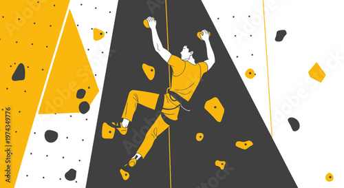 Dynamic Illustration of a Climber Ascending an Indoor Rock Wall