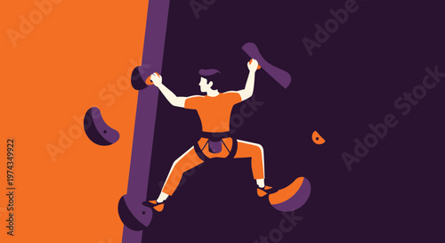 Dynamic Illustration Of A Person Rock Climbing Up A Wall