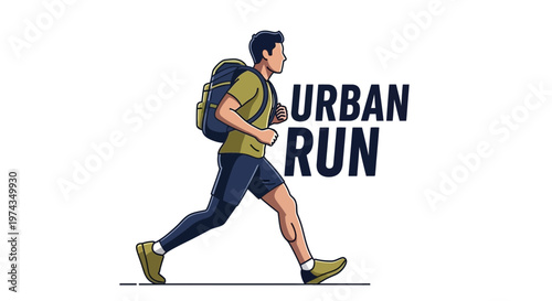 Dynamic Illustration Of A Runner With Backpack Experiencing Urban Adventure Running
