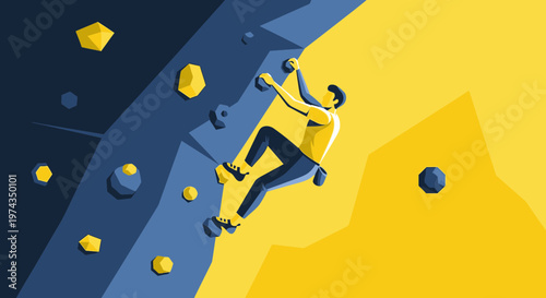 Dynamic Indoor Rock Climbing Ascent Energetic And Bold Illustration