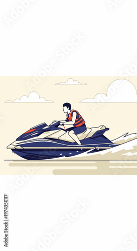 Dynamic Jet Ski Rider Enjoying Water Sport Thrills On A Sunny Day