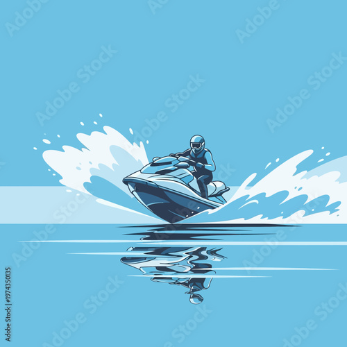 Dynamic Jet Ski Rider Excelling Across Blue Waters Creating Thrilling Splash