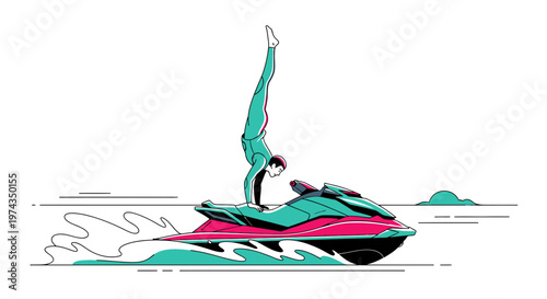 Dynamic Jet Ski Acrobat Performing Handstand On Watercraft Fun And Thrill