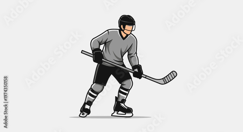 Dynamic Ice Hockey Player Action Pose Minimalist Graphic Representation