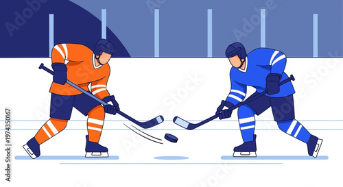 Dynamic Ice Hockey Match With Two Players Battling For The Puck