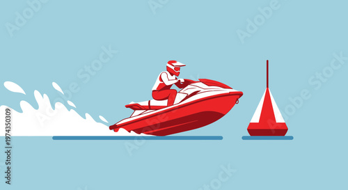 Dynamic Jet Ski Rider Navigates Water Course Past Buoy