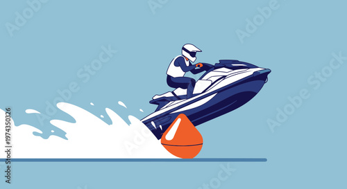 Dynamic Jet Ski Rider Navigates Through Water Obstacle