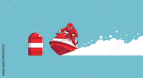 Dynamic Jet Ski Rider Navigates Water Obstacle With Speed