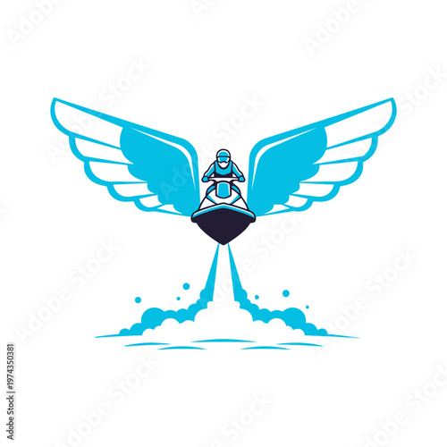 Dynamic Jet Ski Emblem With Angelic Wings Mid Action