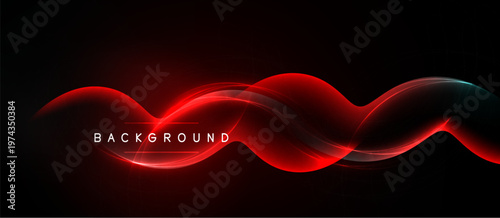 Dynamic red wave design over black background. Smooth curves create modern visual effect. Text reads background.