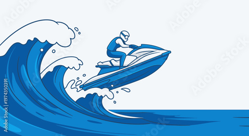 Dynamic Jet Ski Rider Navigating A Big Blue Wave