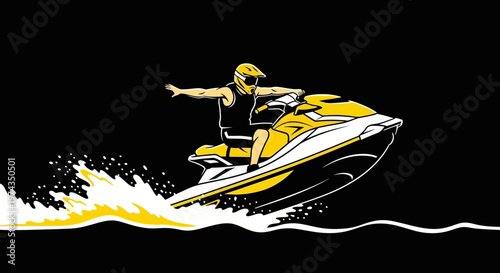 Dynamic Jet Ski Rider Soaring Through Yellow Water Waves