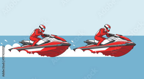 Dynamic Jet Ski Racing Action With Two Riders Gleaming Red Watercrafts