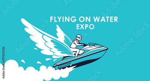 Dynamic Jet Ski Rider Soaring with Angelic Wings Over Water Surface