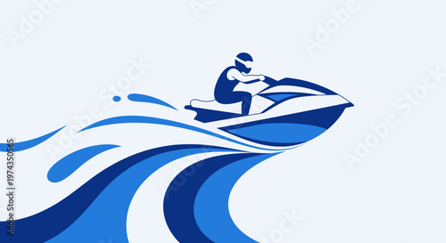 Dynamic Jet Ski Rider Speeding Through Blue Water Waves