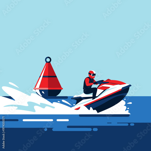 Dynamic Jet Ski Ride Thrills Through Water with Buoy