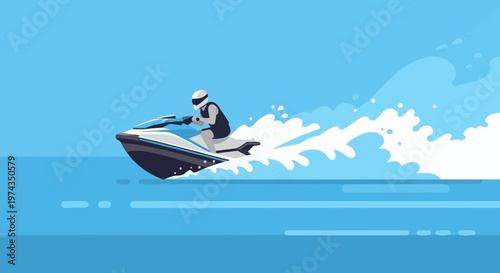 Dynamic Jet Ski Ride Through Blue Waters Leaving Splashing Waves