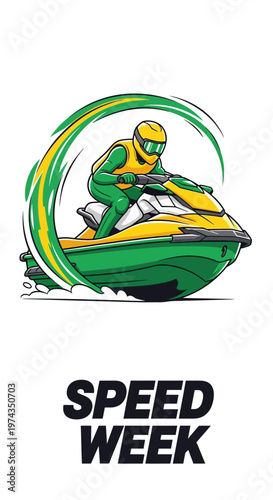 Dynamic Jet Ski Rider Thrill Ride Action Splash Sport Speed Adventure
