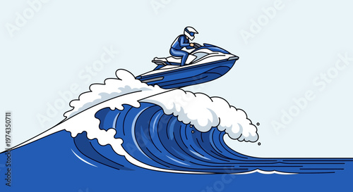 Dynamic Jet Ski Rider Ascending A Crashing Ocean Wave