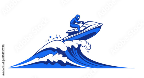 Dynamic Jet Ski Rider Ascending Ocean Wave Motion Graphic