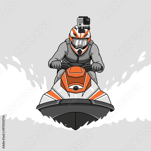 Dynamic Jet Ski Rider Captures Thrilling Water Adventure with Action Camera