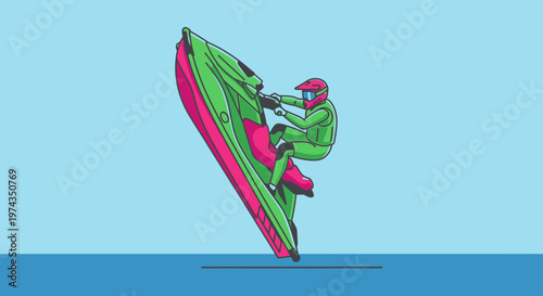 Dynamic Jet Ski Stunt Rider Performing Aerial Maneuvers On The Water