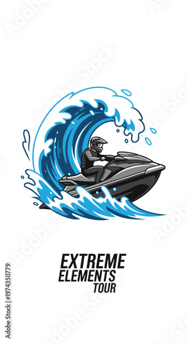 Dynamic Jet Ski Rider Conquering A Majestic Wave Adventure Sport Excitement
