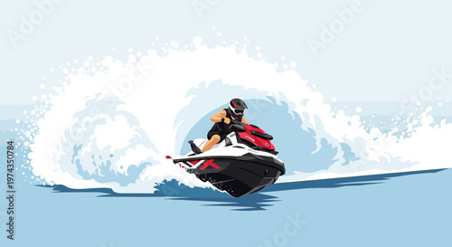 Dynamic Jet Ski Rider Conquering Ocean Wave Action Shot
