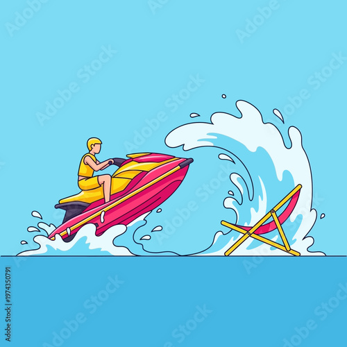 Dynamic Jet Ski Rider Splits Ocean Wave with Vibrant Speedboat Adventure