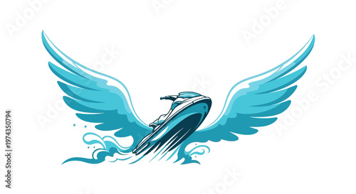 Dynamic Jet Ski With Angelic Wings Symbolizing Freedom And Speed