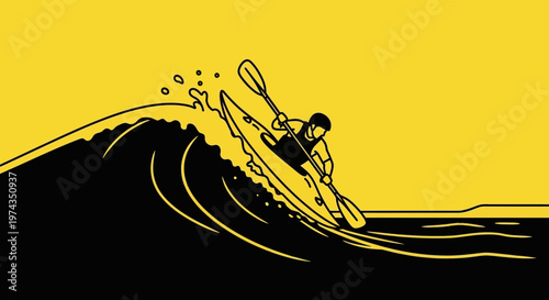 Dynamic Kayaker Riding a Wave Bold Minimalist Design