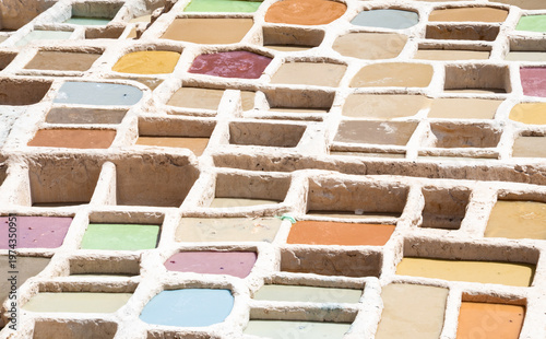 Konstfotografi Traditional leather tanneries in Fez, Morocco