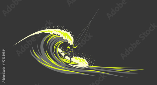 Dynamic Kite Surfing Action On A Crashing Wave