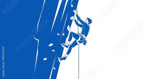 Dynamic Man Ascending Artificial Climbing Wall