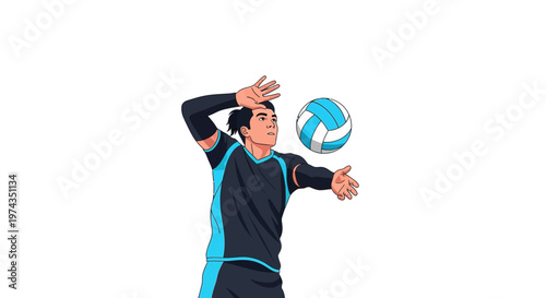 Dynamic Male Volleyball Player Executes Perfect Serve Isolated On White Background