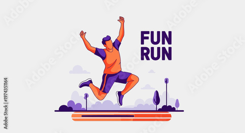 Dynamic Man Celebrating Victory Jumping Mid-Air Fun Run Activity