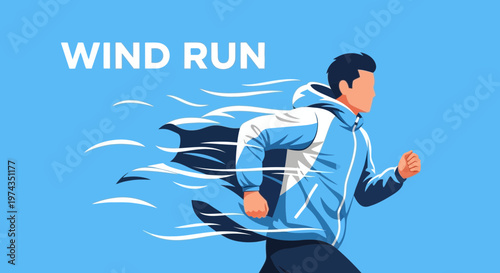 Dynamic Man Running Through Gusty Wind Illustrative Graphic