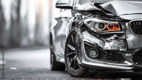 Damaged Luxury Car After Collision on City Street.