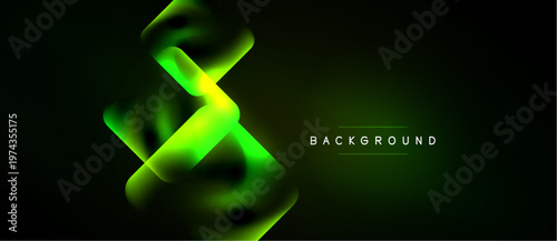 Abstract neon lines overlap dark background. Vibrant green hues create dynamic visual effect. Modern design element for presentations.