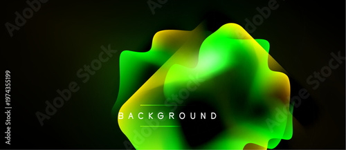 Abstract gradients form fluid shapes. Bright green, yellow hues dominate dark background. Text reads background. Minimalist design.