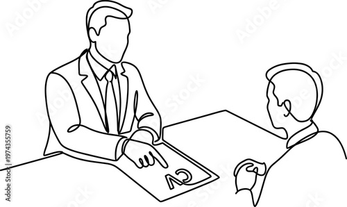 Businessman Interviewing Candidate with CV Continuous One Line Drawing