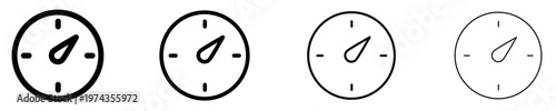A set of linear medical manometer dial icons, presented in four different stroke weights. Part of a blood pressure measuring device. Vector illustration.