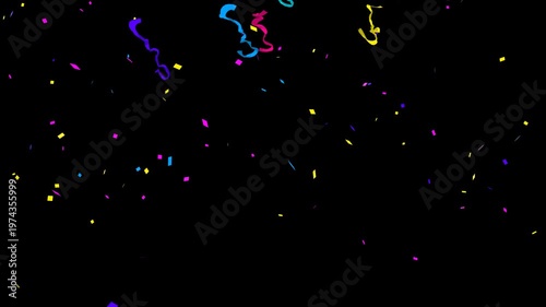 Colorful Confetti and Serpentine Streamers Burst Animation, Upward and Toward Camera Two Motion Variations, Wide Background Overlay, Alpha Channel
