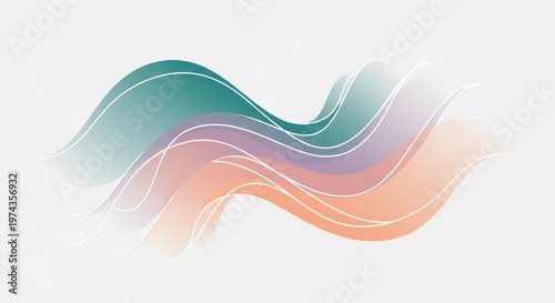 Vibrant wavy lines in teal purple and orange hues on a white background abstract graphic design element