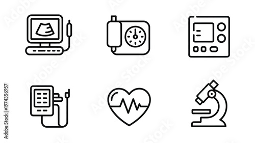 Healthcare device line art medical icon collection vector design
