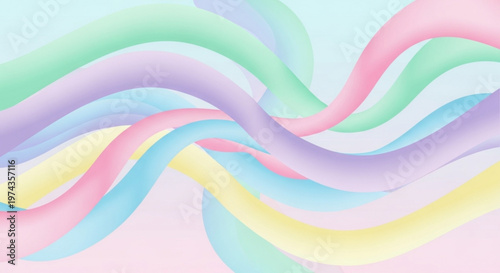 Vibrant pastel colored wavy lines in soft pink purple blue green and yellow hues on a light background