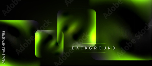 Abstract design features vibrant green, dark gradients. Overlapping rectangles create dynamic visual effect. Text reads background.