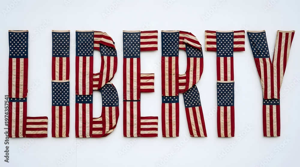 Obraz premium The word 'liberty' spelled out with american flag fabric pieces
